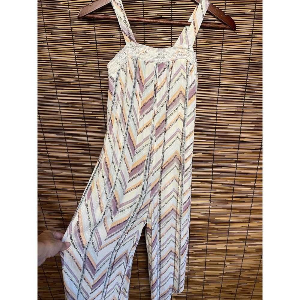 Art Class Girls Chevron Stripe Sleeveless Jumpsuit Purple Orange Lace Trim M 7/8